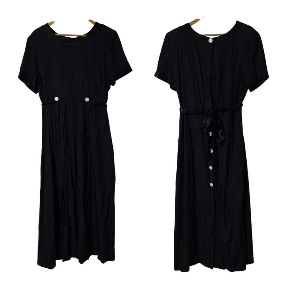 Vintage Gothic Black Dress with Abalone Button Accents